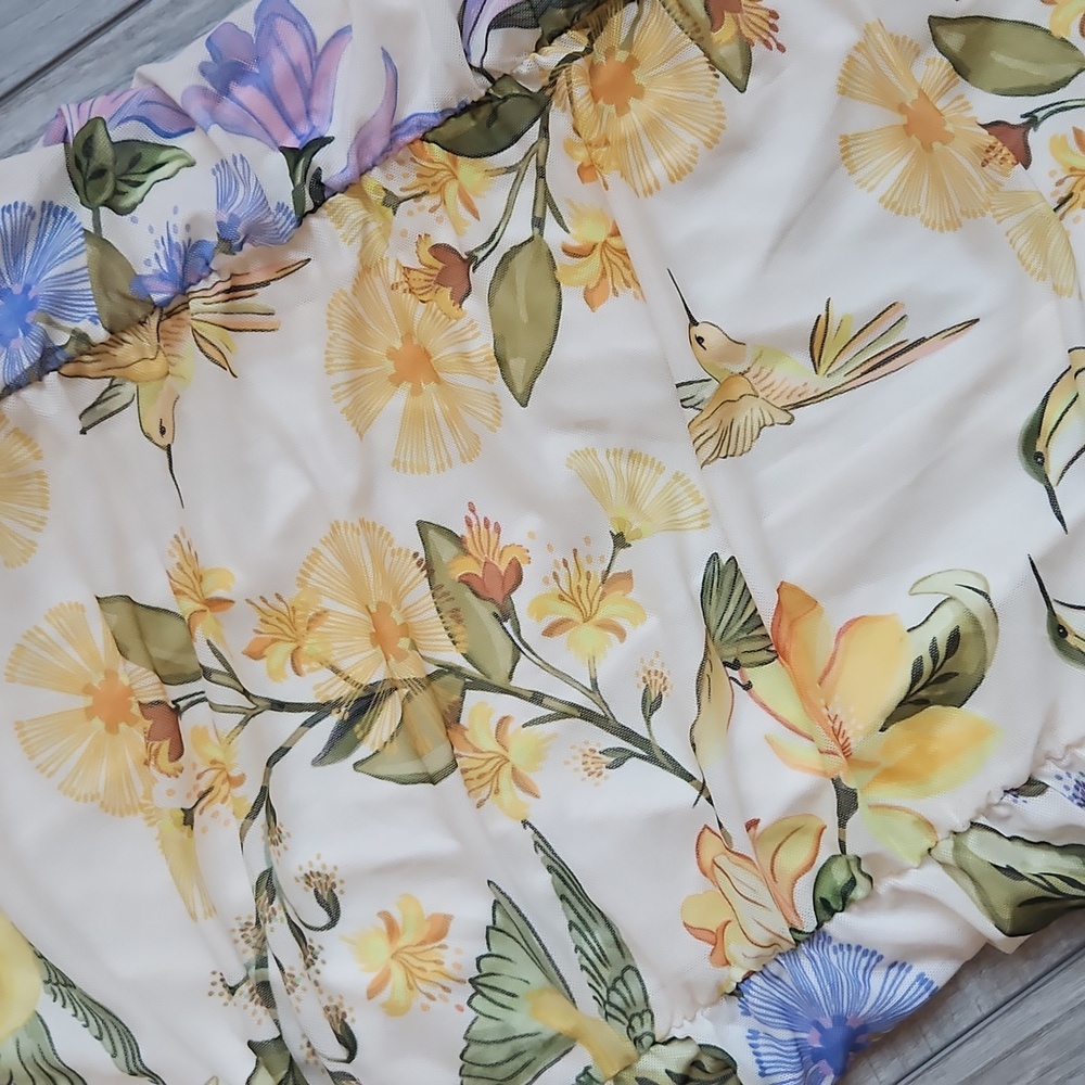FARM Rio White Floral Ruched Sheath Dress with Yellow & Purple Flowers - Picture 2 of 9